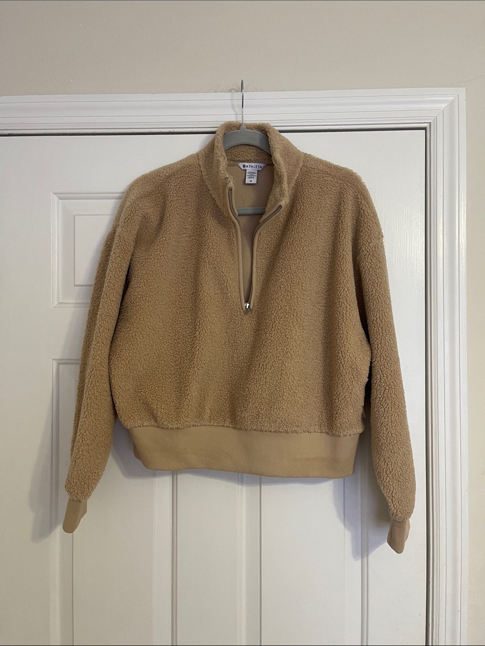 Athleta Camel Sherpa Half-Zip Cropped Pullover